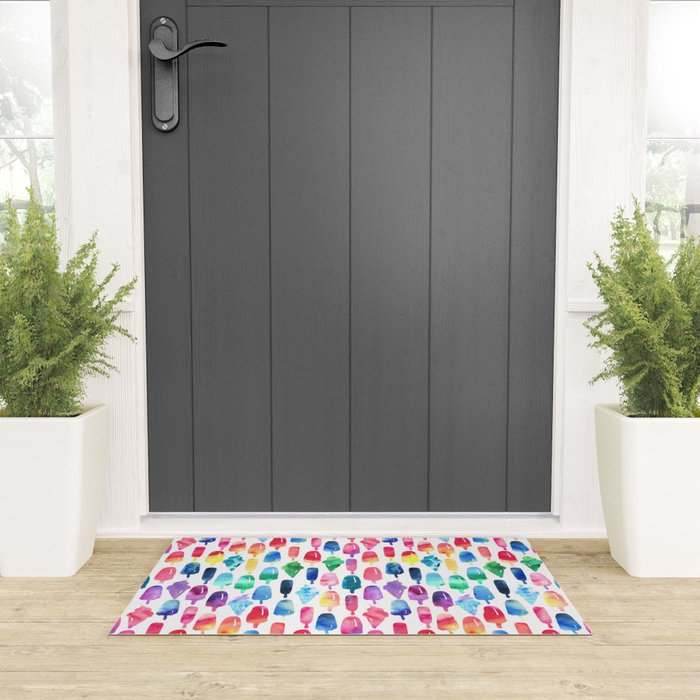Rainbow Watercolor Popsicles Ice Cream Cones Welcome Mat Gallery Image 3