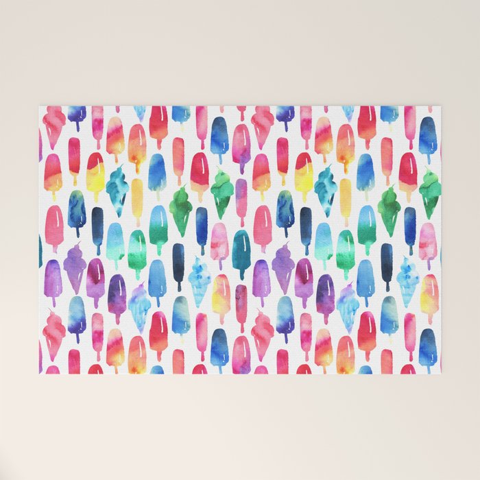 Rainbow Watercolor Popsicles Ice Cream Cones Welcome Mat Gallery Image 1