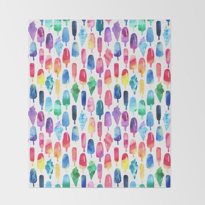 Rainbow Watercolor Popsicles Ice Cream Cones Throw Blanket Gallery Image 2