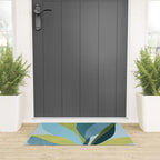 Abstract Maximal Flora in French Blue and Olive Welcome Mat Gallery Image 3