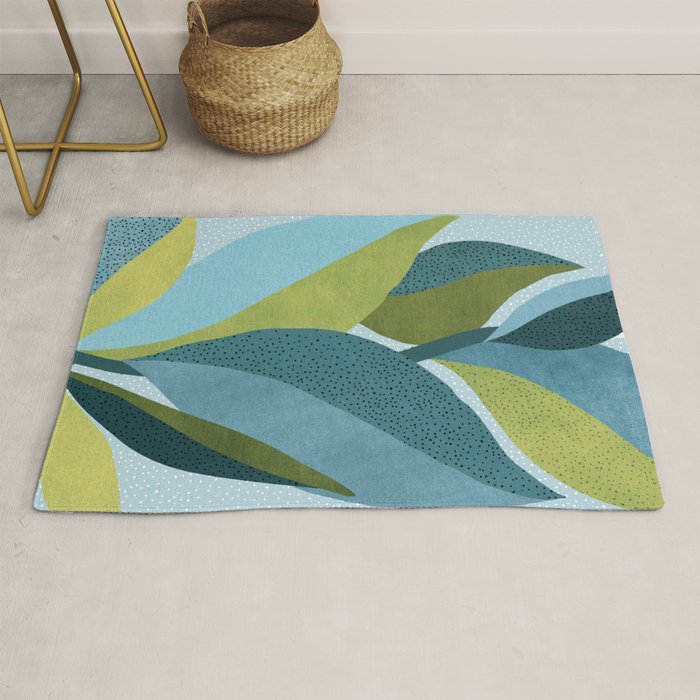 Abstract Maximal Flora in French Blue and Olive Rug Gallery Image 1