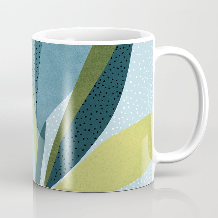 Abstract Maximal Flora in French Blue and Olive Coffee Mug Gallery Image 1