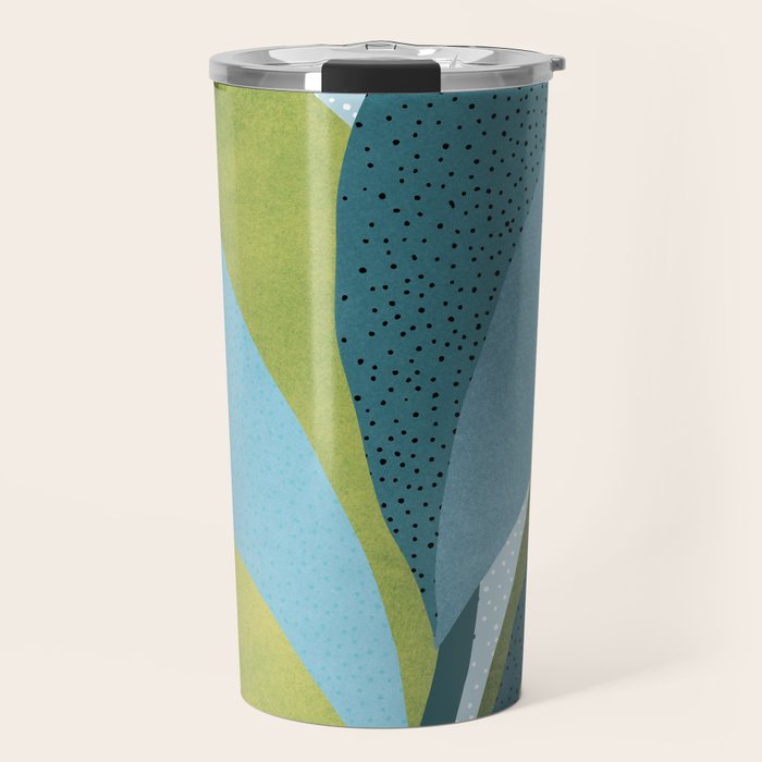 Abstract Maximal Flora in French Blue and Olive Travel Mug Gallery Image 1
