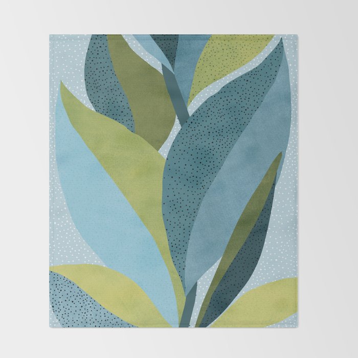 Abstract Maximal Flora in French Blue and Olive Throw Blanket Gallery Image 2