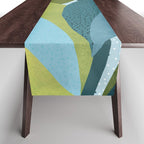Abstract Maximal Flora in French Blue and Olive Table Runner Gallery Image 1