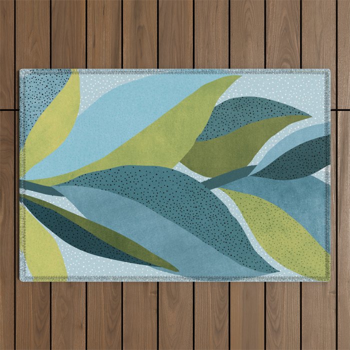 Abstract Maximal Flora in French Blue and Olive Outdoor Rug Gallery Image 1