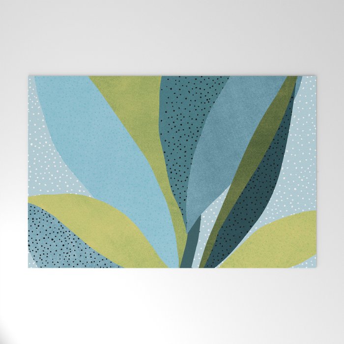 Abstract Maximal Flora in French Blue and Olive Welcome Mat Gallery Image 1