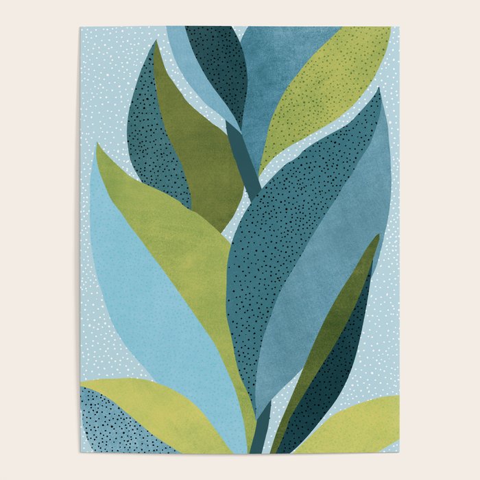 Abstract Maximal Flora in French Blue and Olive Poster Gallery Image 4