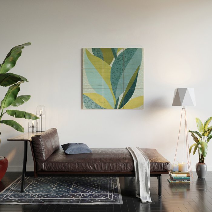 Abstract Maximal Flora in French Blue and Olive Wood Wall Art Gallery Image 2