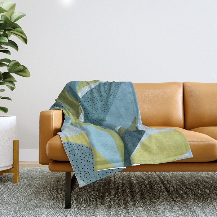 Abstract Maximal Flora in French Blue and Olive Throw Blanket Gallery Image 1