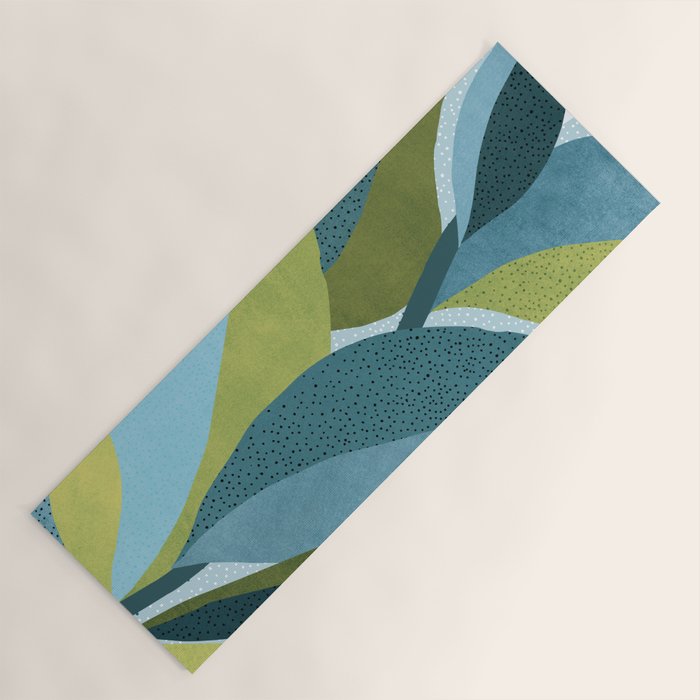 Abstract Maximal Flora in French Blue and Olive Yoga Mat Gallery Image 1
