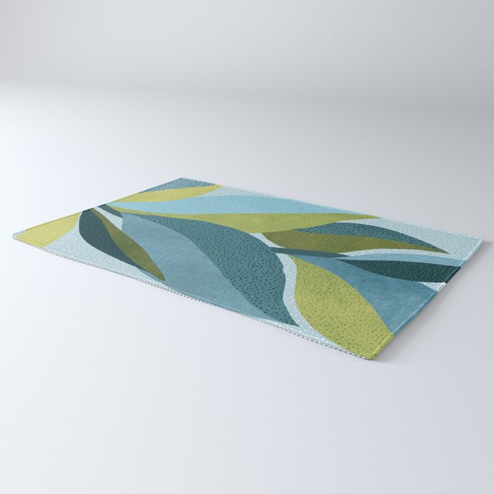 Abstract Maximal Flora in French Blue and Olive Rug Gallery Image 3