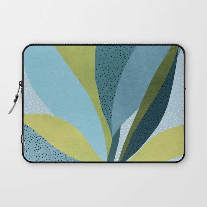 Abstract Maximal Flora in French Blue and Olive Laptop Sleeve Gallery Image 1