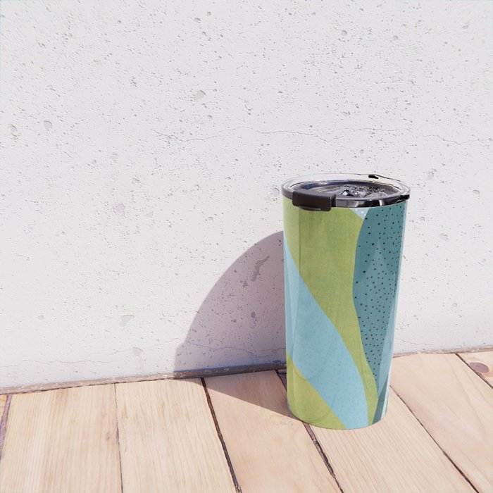 Abstract Maximal Flora in French Blue and Olive Travel Mug Gallery Image 4