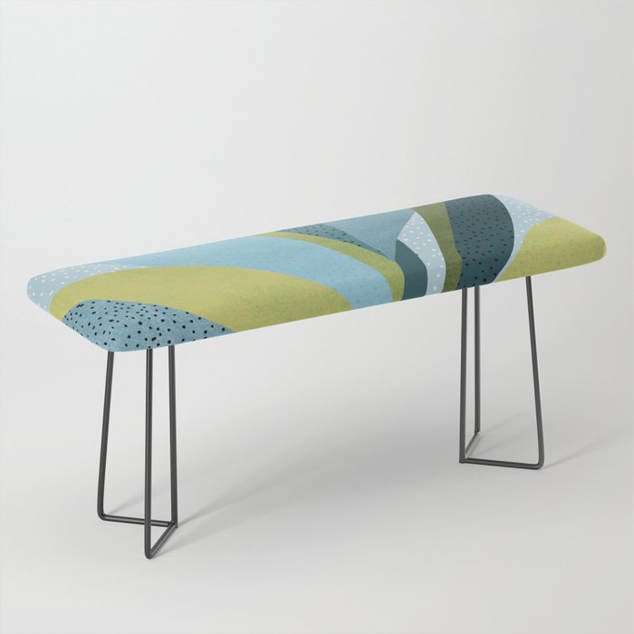 Abstract Maximal Flora in French Blue and Olive Bench Gallery Image 1