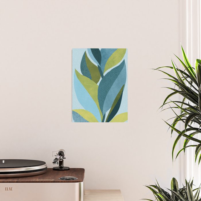 Abstract Maximal Flora in French Blue and Olive Poster Gallery Image 2