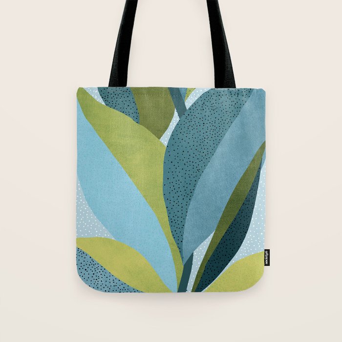 Abstract Maximal Flora in French Blue and Olive Tote Bag Gallery Image 1