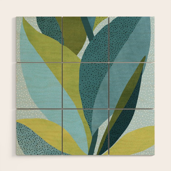 Abstract Maximal Flora in French Blue and Olive Wood Wall Art Gallery Image 1
