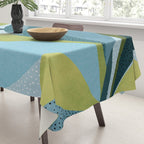 Abstract Maximal Flora in French Blue and Olive Tablecloth Gallery Image 3