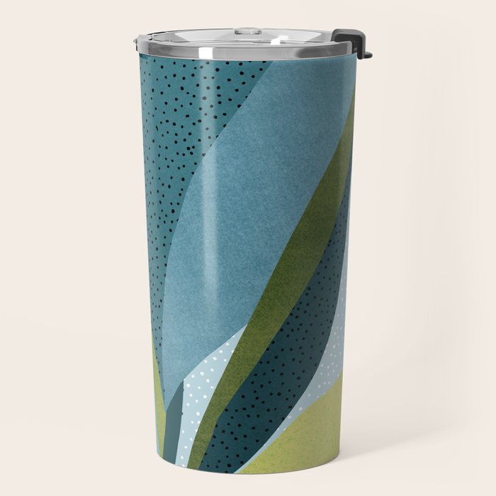 Abstract Maximal Flora in French Blue and Olive Travel Mug Gallery Image 2