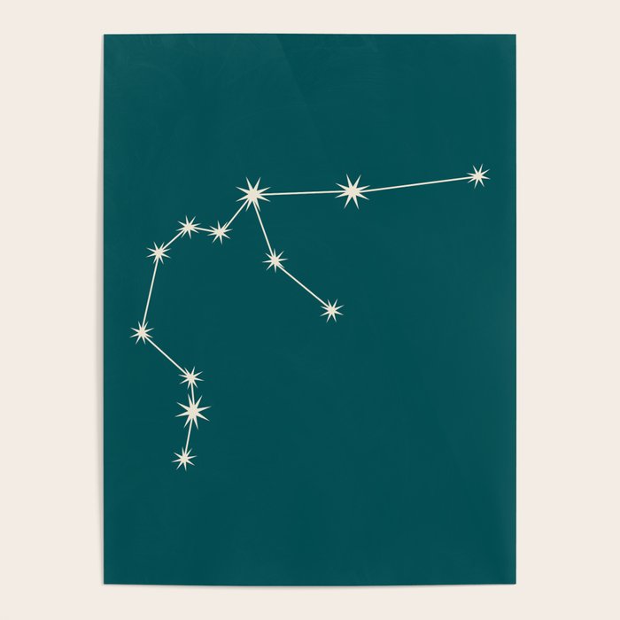 Aquarius Zodiac Star Constellation Line Art Deep Teal Poster Gallery Image 1