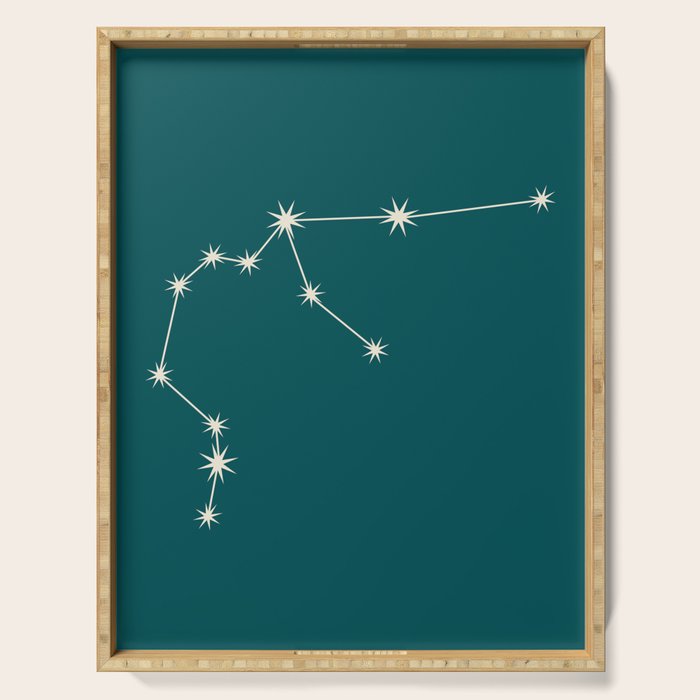 Aquarius Zodiac Star Constellation Line Art Deep Teal Serving Tray Gallery Image 1