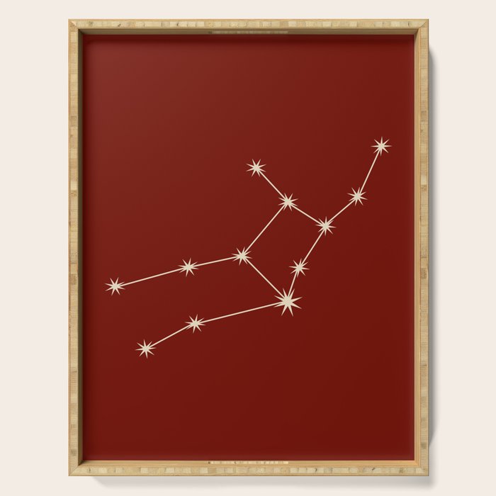 Virgo Zodiac Star Constellation Line Art Ruby Red Serving Tray Gallery Image 1