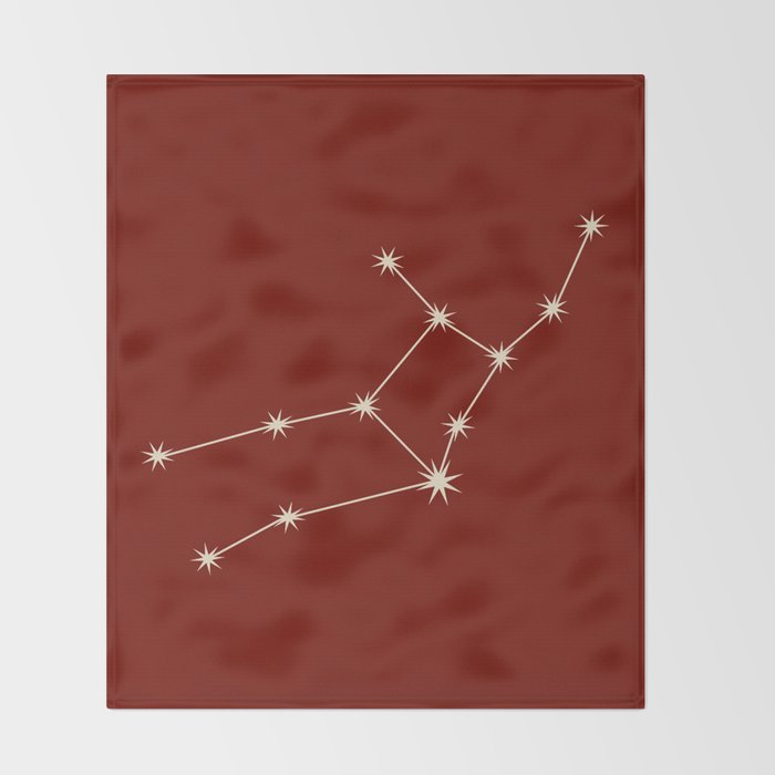 Virgo Zodiac Star Constellation Line Art Ruby Red Throw Blanket Gallery Image 2