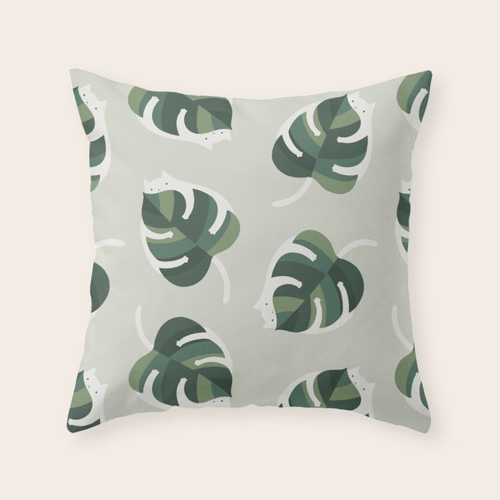 Monstera Cat pattern 1 Throw Pillow Gallery Image 6