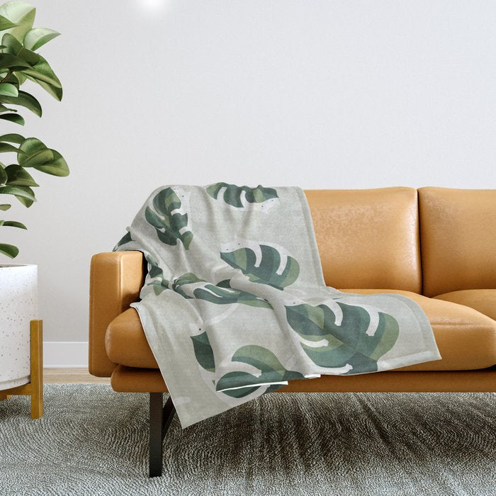 Monstera Cat pattern 1 Throw Blanket Gallery Image 1