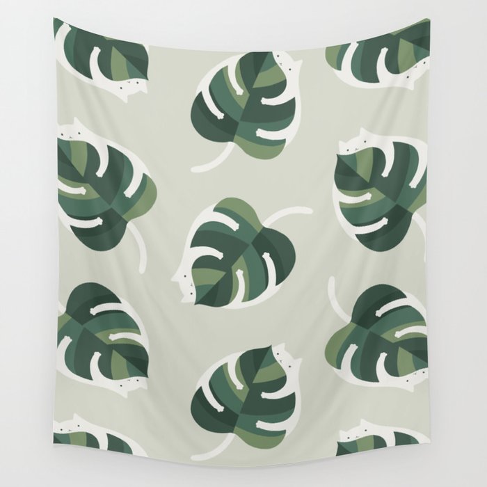 Monstera Cat pattern 1 Wall Tapestry Gallery Image 1
