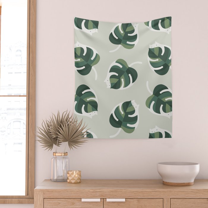 Monstera Cat pattern 1 Wall Tapestry Gallery Image 2