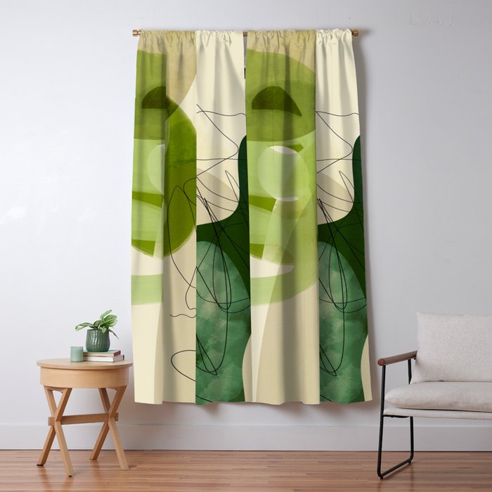 relations in green boho lines & shapes Window Curtain Gallery Image 1
