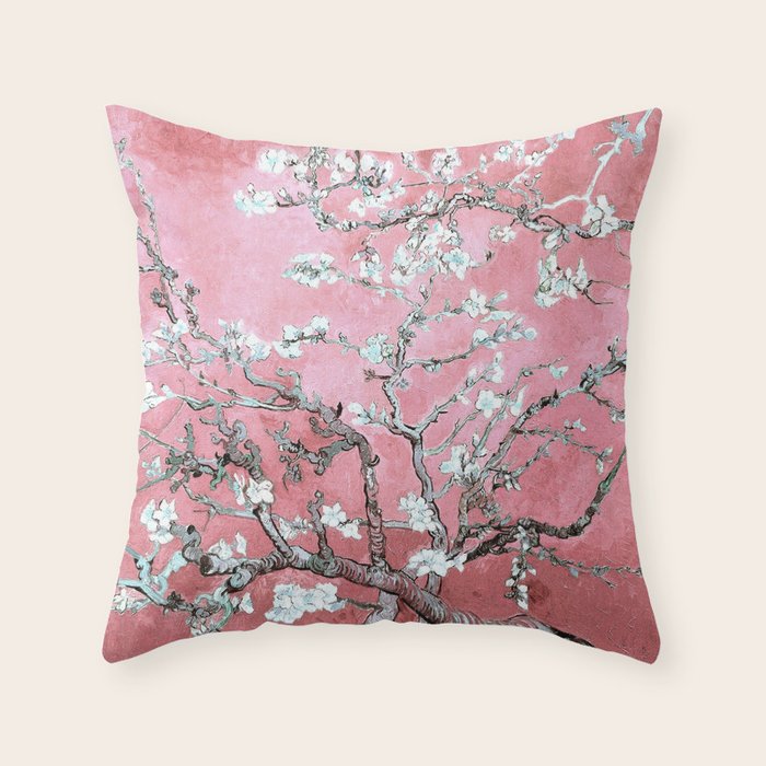 Van Gogh Timeless Almond Blossoms: White Blooms on a Classic Sweet Pink Canvas Throw Pillow Gallery Image 1