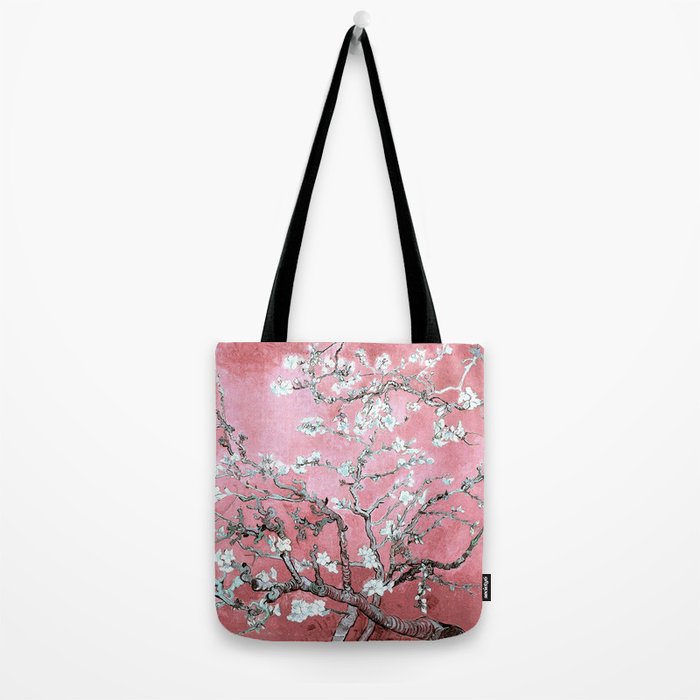 Van Gogh Timeless Almond Blossoms: White Blooms on a Classic Sweet Pink Canvas Tote Bag Gallery Image 2