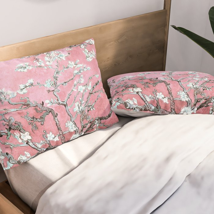 Van Gogh Timeless Almond Blossoms: White Blooms on a Classic Sweet Pink Canvas Pillow Sham Gallery Image 2