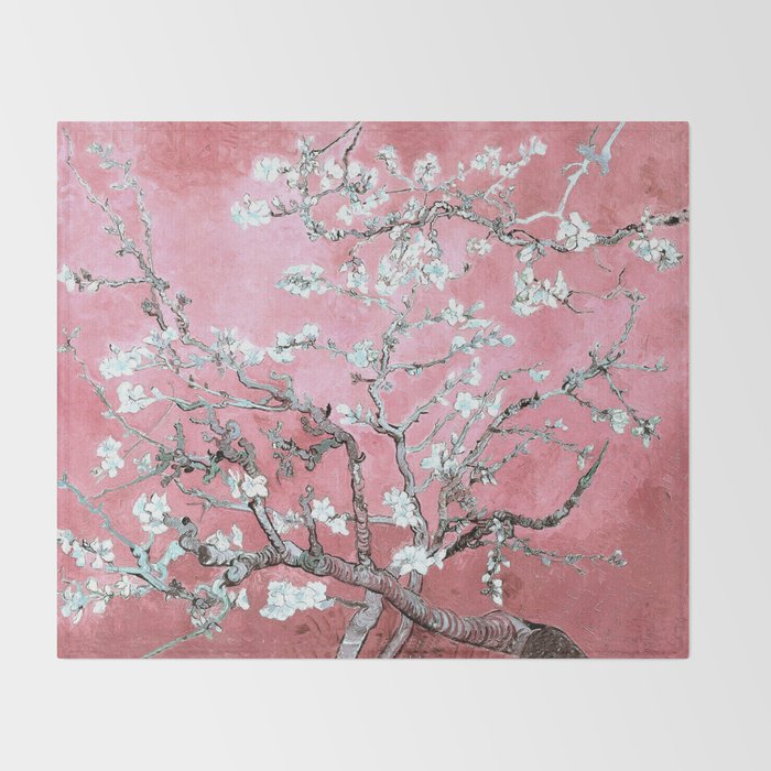 Van Gogh Timeless Almond Blossoms: White Blooms on a Classic Sweet Pink Canvas Throw Blanket Gallery Image 2