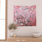 Van Gogh Timeless Almond Blossoms: White Blooms on a Classic Sweet Pink Canvas Wall Tapestry Gallery Image 2