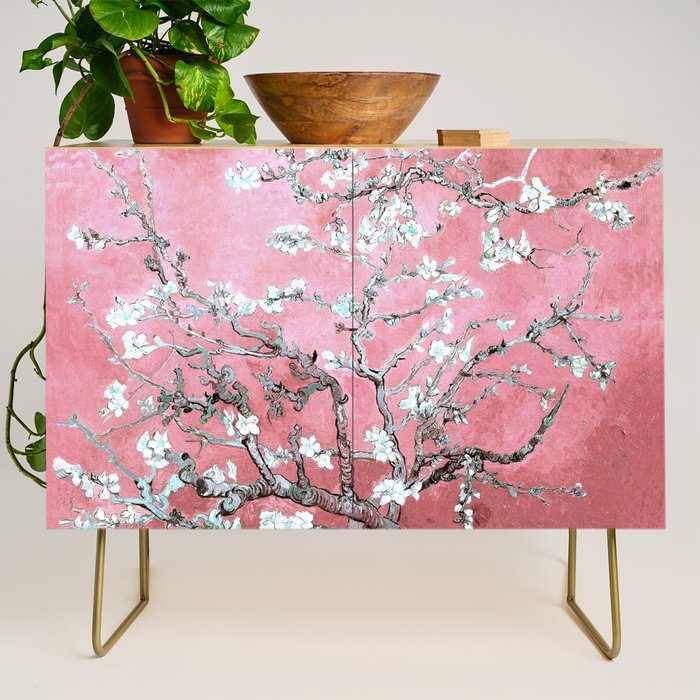 Van Gogh Timeless Almond Blossoms: White Blooms on a Classic Sweet Pink Canvas Credenza Gallery Image 1