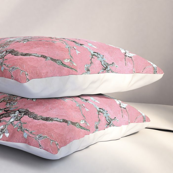 Van Gogh Timeless Almond Blossoms: White Blooms on a Classic Sweet Pink Canvas Pillow Sham Gallery Image 3