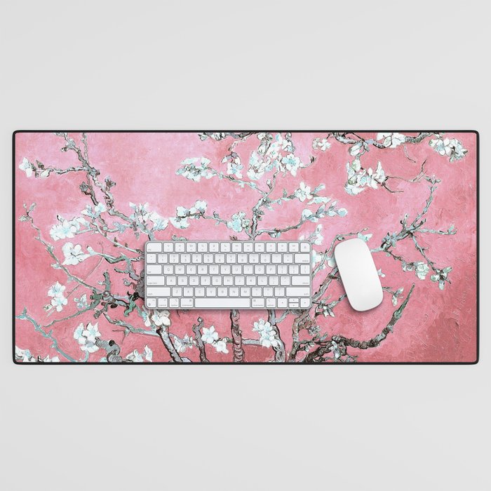 Van Gogh Timeless Almond Blossoms: White Blooms on a Classic Sweet Pink Canvas Desk Mat Gallery Image 1