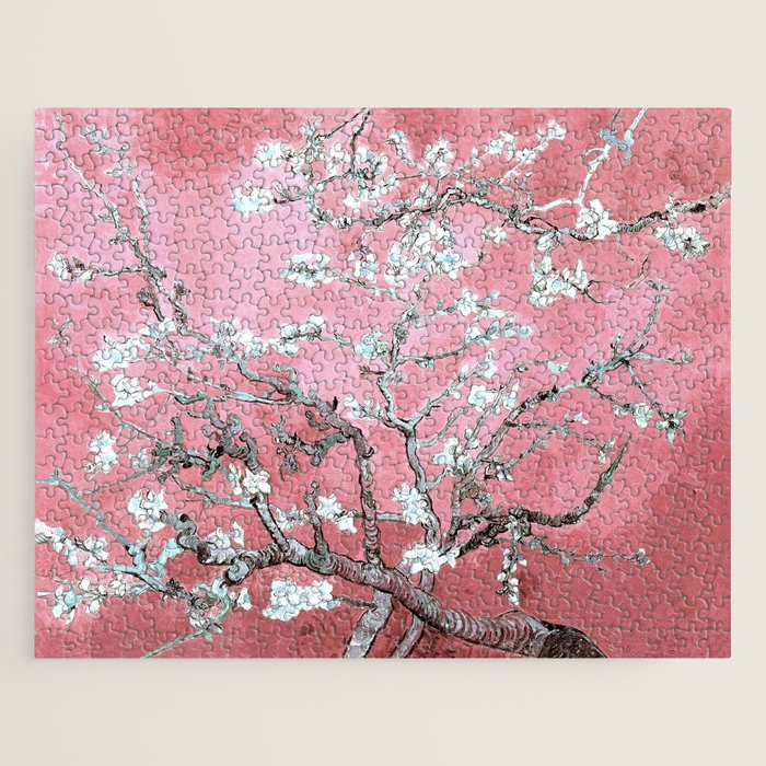 Van Gogh Timeless Almond Blossoms: White Blooms on a Classic Sweet Pink Canvas Jigsaw Puzzle Gallery Image 1