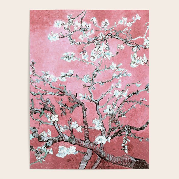Van Gogh Timeless Almond Blossoms: White Blooms on a Classic Sweet Pink Canvas Poster Gallery Image 1