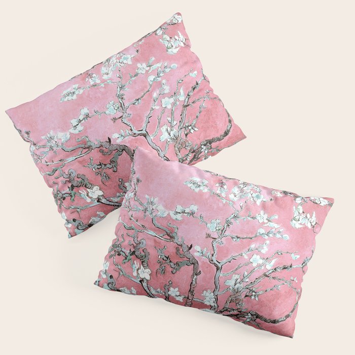 Van Gogh Timeless Almond Blossoms: White Blooms on a Classic Sweet Pink Canvas Pillow Sham Gallery Image 1
