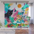 The Black Panther, Tropical Jungle Watercolor Painting, Botanical Forest Colorful Bohemian Illustration, Tiger Leopard Cheetah Animals Wall Mural Gallery Image 1