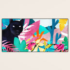 The Black Panther, Tropical Jungle Watercolor Painting, Botanical Forest Colorful Bohemian Illustration, Tiger Leopard Cheetah Animals Desk Mat Gallery Image 3