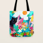 The Black Panther, Tropical Jungle Watercolor Painting, Botanical Forest Colorful Bohemian Illustration, Tiger Leopard Cheetah Animals Tote Bag Gallery Image 1