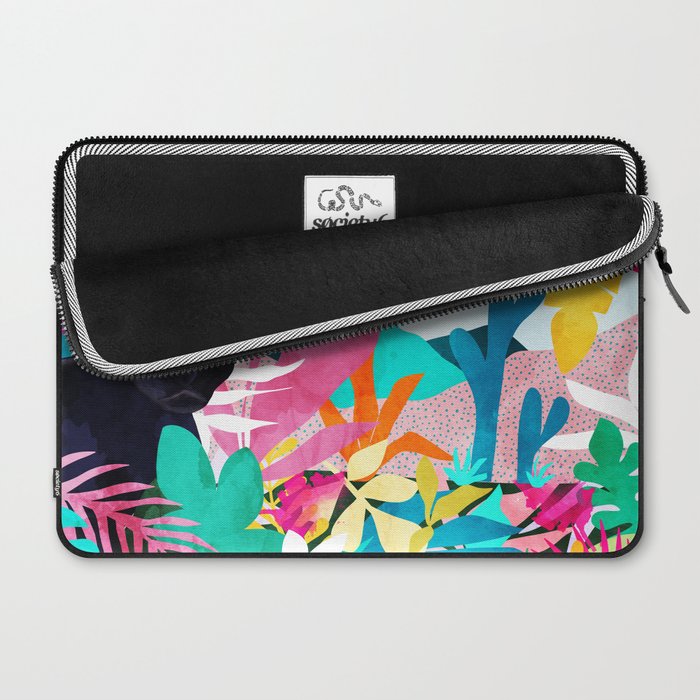The Black Panther, Tropical Jungle Watercolor Painting, Botanical Forest Colorful Bohemian Illustration, Tiger Leopard Cheetah Animals Laptop Sleeve Gallery Image 2
