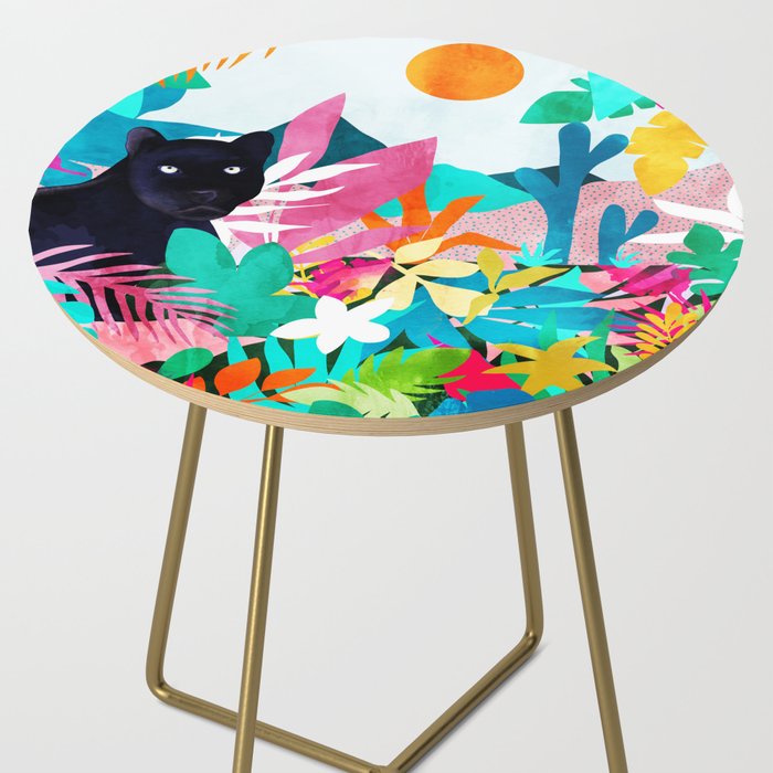 The Black Panther, Tropical Jungle Watercolor Painting, Botanical Forest Colorful Bohemian Illustration, Tiger Leopard Cheetah Animals Side Table Gallery Image 2