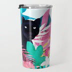 The Black Panther, Tropical Jungle Watercolor Painting, Botanical Forest Colorful Bohemian Illustration, Tiger Leopard Cheetah Animals Travel Mug Gallery Image 3